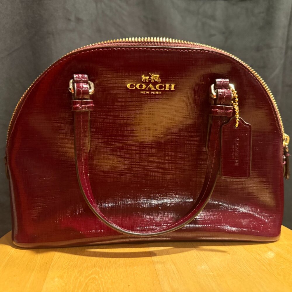 Coach Peyton Mini Domed Leather Satchel in Burgany